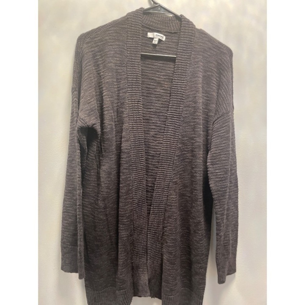 Sonoma Cardigan Sweater Womens Large Gray Open Front Longline Ribbed Knit Marl L